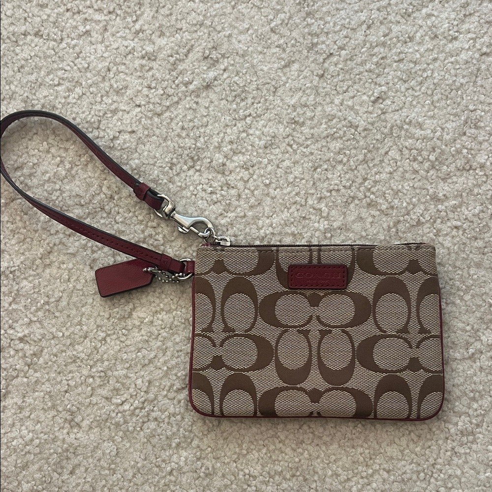 Coach Signature Brown and Red Wristlet